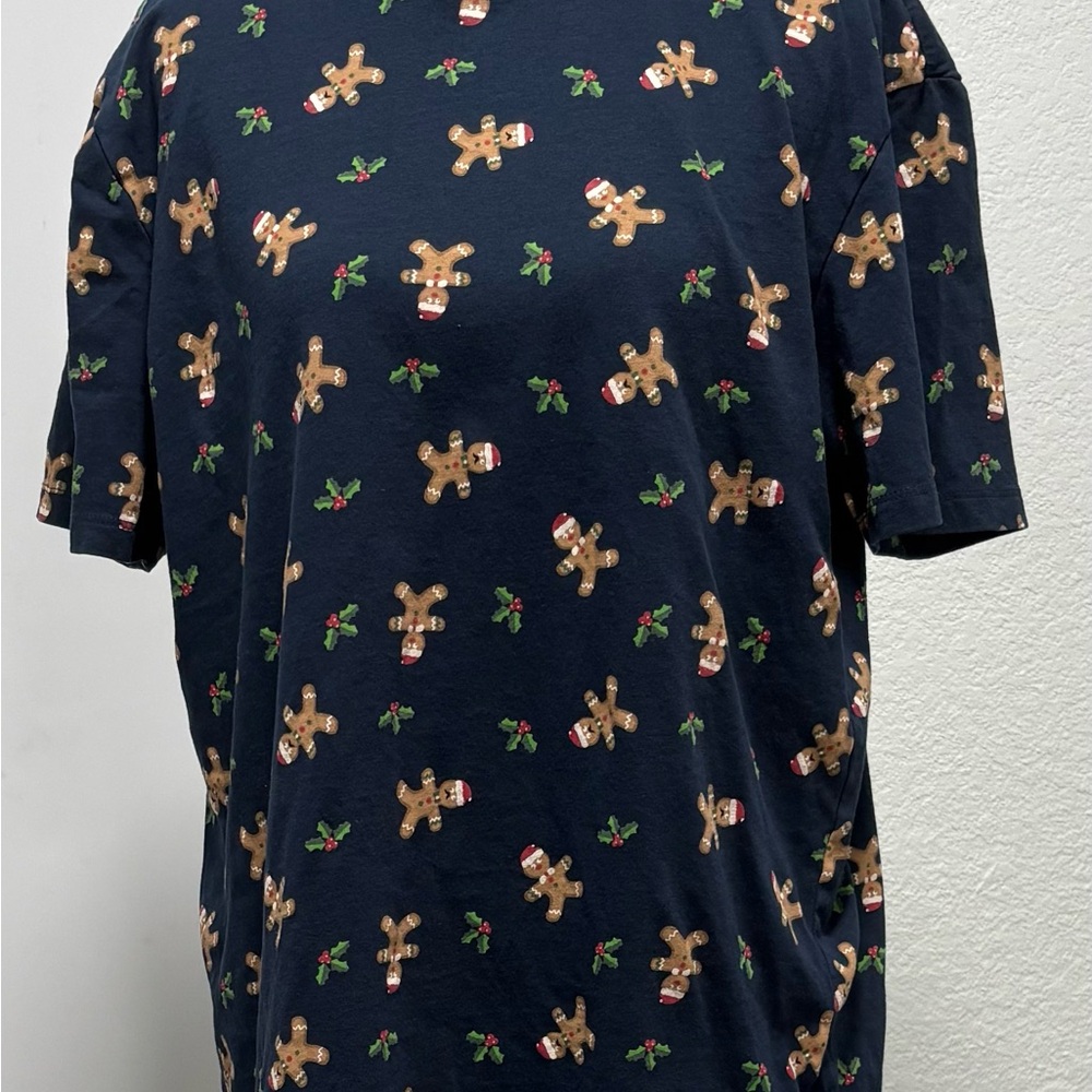 Festive Holiday Ugly T-shirt Navy Gingerbread Men Tee Sinsay 100% Cotton L Funny